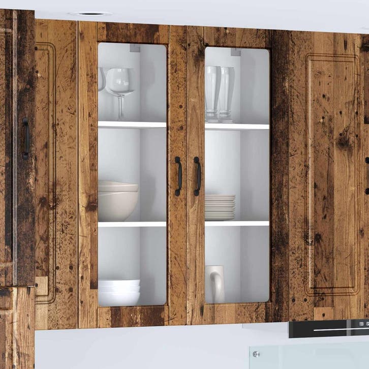 vidaXL Wandglas Kasten PORTO Oudhout 80 x 31 x 100 cm, Huis en Inrichting, Kasten | Overige, Nieuw, Verzenden