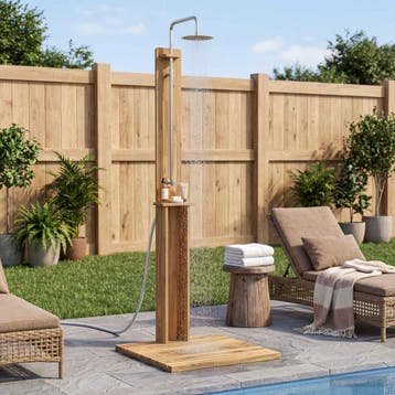vidaXL Buitendouche 217 cm Massief acaciahout en roestvrij, Tuin en Terras, Verzenden, Nieuw
