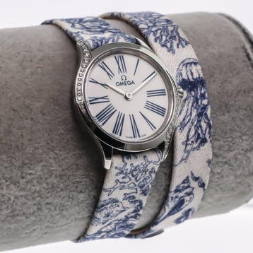 OMEGA - 26 mm, stainless steel on Toile de Jouy strap -