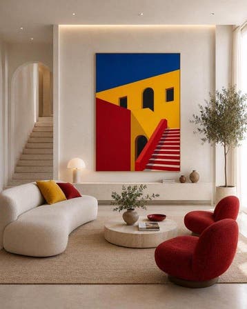 Nelson F. León - Arquitectura en Amarillo y Rojo XL, Antiquités & Art