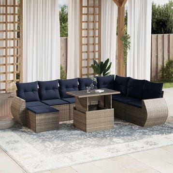 vidaXL 9-delige tuinbankset met kussens, grijs polyrotan, Verzenden, Nieuw