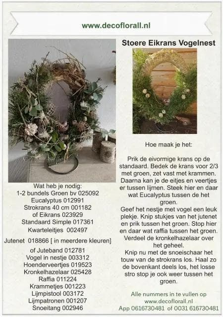 Stoere Eikrans Vogelnest Stel zelf je pakket samen, Huis en Inrichting, Woonaccessoires | Kunstplanten en Kunstbloemen, Nieuw