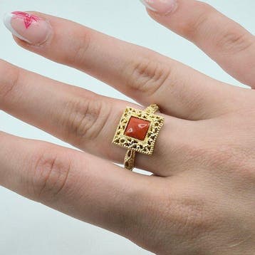 Corail rouge - Argent, Plaqué or - Bague - CORALLO