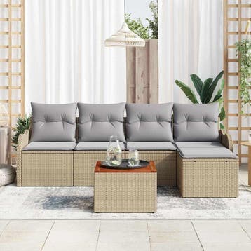 vidaXL Tuinbank Set 6 st Beige en Lichtgrijs poly rattan, Verzenden, Nieuw