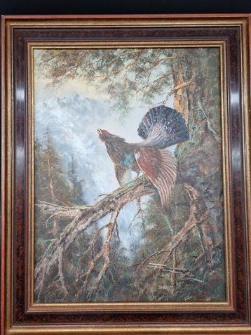 European School (XX) - Jagdmotiv – Auerhahn in alpiner