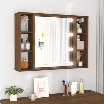 vidaXL Spiegelkast met LED-verlichting 76x15x55 cm bruin, Huis en Inrichting, Verzenden, Nieuw