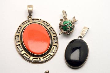 Argent 925 - Lot de 5 pièces - Malachite, Onyx, Améthyste,, Antiquités & Art