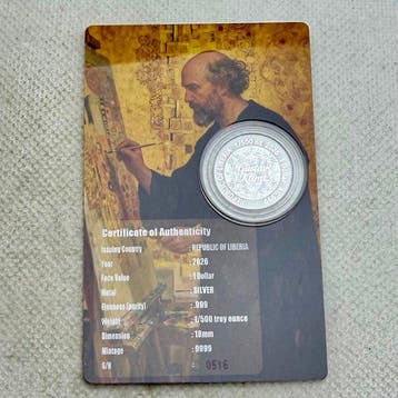 Liberia. 1 Dollar Gustav Klimt, 1/500 Oz (.999) (Zonder