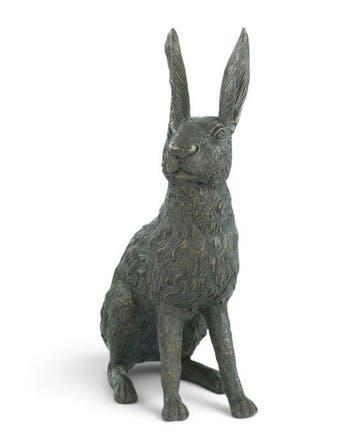 sculptuur, Large Seated Hare - 38 cm - Brons