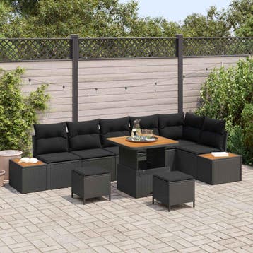 vidaXL Tuinbank Set 9 st 8-Aantal zitplaatsen Zwart, Verzenden