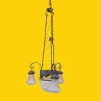 Lampe à suspendre - Opaline, Fer forgé - Lustre art déco