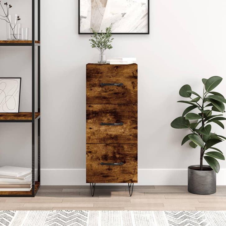 vidaXL Dressoir 34,5x34x90 cm bewerkt hout gerookt eiken, Huis en Inrichting, Kasten | Dressoirs, Nieuw, Verzenden