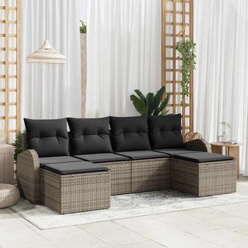 vidaXL Tuinbank Set 6 st Grijs [Synthetisch]: Poly Riet, Verzenden
