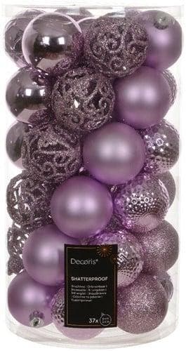 Kerstballen kunststof ornament Fris Lila 6 cm doos 37 stuks, Nieuw