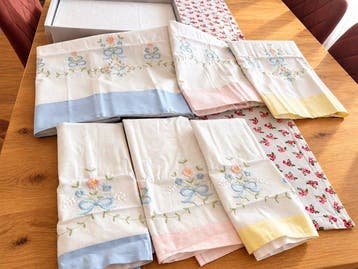 Asciugamani puro lino ricamate - Handdoek (6) - 110 cm - 65