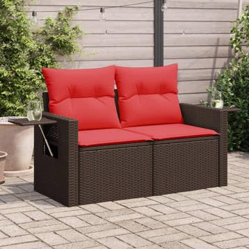 vidaXL Tuinbank met kussens 2-zits poly rattan bruin, Verzenden
