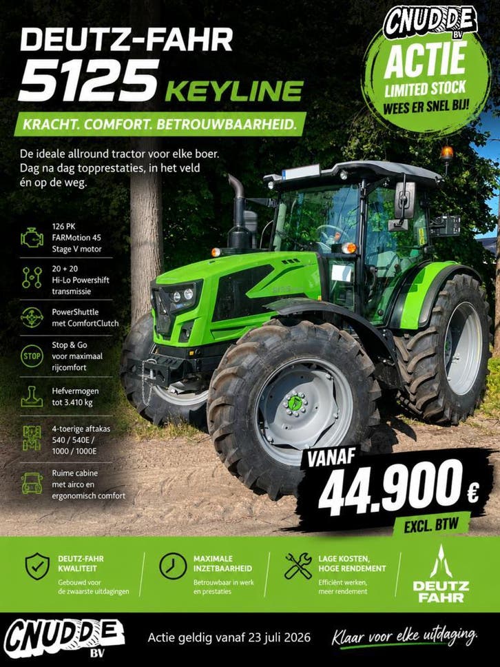 Actie 5125 Keyline €44.900 excl btw!!!, Zakelijke goederen, Landbouw | Tractoren, tot 2500, 120 tot 160 Pk, Nieuw, Deutz - Fahr