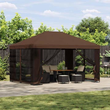 vidaXL Tuin gazebo met zijwanden 4 × 3 m Bruin Polyester en, Verzenden, Nieuw