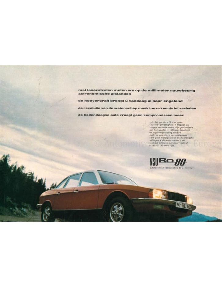 1969 NSU RO 80 BROCHURE NEDERLANDS, Livres, Autos | Brochures & Magazines