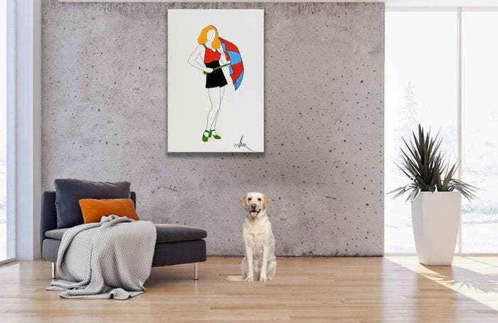 Marco Lodola (1955) - Pin-up con ombrellino, Antiek en Kunst, Kunst | Schilderijen | Modern