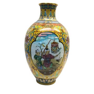 Vaso - Brons, Emaille, Steen (mineraal) - China - 20e eeuw