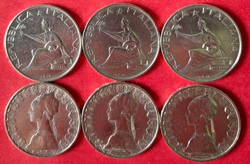 Italië. 500 Lire argento (lotto di 6 monete) (Zonder, Postzegels en Munten