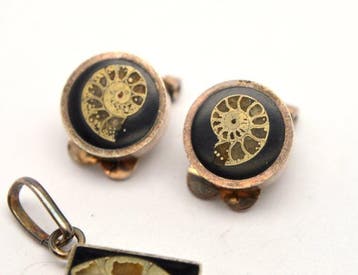 925 zilver - ammonietfossiel - clip-oorbellen / hanger -