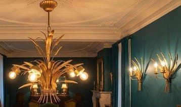 Lustre - metal doré - Ensemble - Paire dAppliques et un
