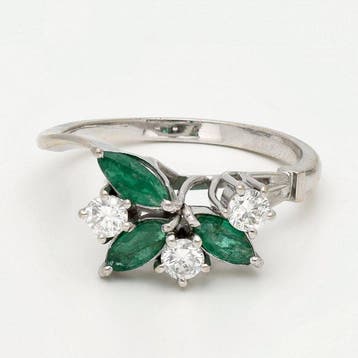 Bague - 18 carats Or blanc Diamant (Naturelle) - émeraude, Bijoux, Sacs & Beauté