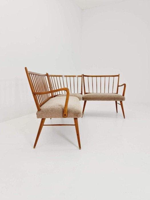 Bank - Hout - Een vintage modulaire hoekbank – Drie-delige, Antiquités & Art, Art | Objets design