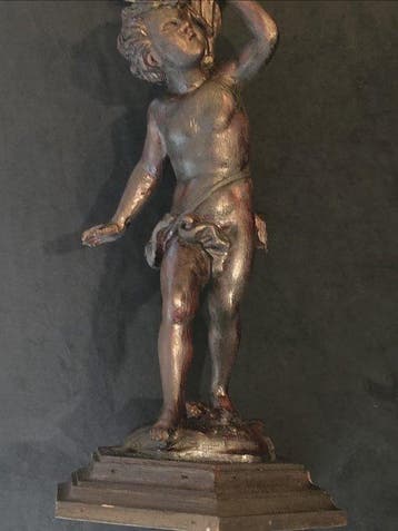 Lamp - Hout - Oude beeldhouwwerk van een engel