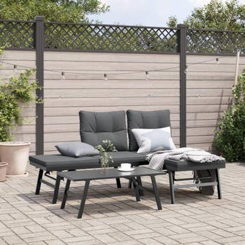 vidaXL Tuinbanken met kussens 2 st gepoedercoat staal zwart, Verzenden, Nieuw