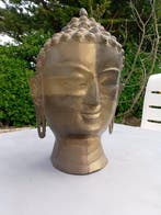 Grande tête de Bouddha en métal (laiton) - Sculpture -, Antiquités & Art