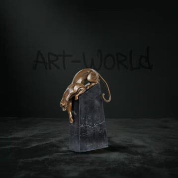 Beeld, Panter - 34 cm - Brons, Marmer, Antiek en Kunst