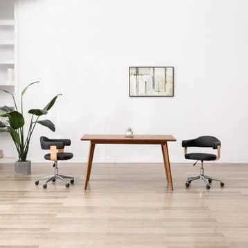vidaXL Kantoorstoel draaibaar gebogen hout en kunstleer, Verzenden