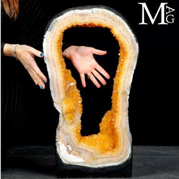 Citrienkwartsdruse - Citrienkwarts Geode Ring – Hedendaagse