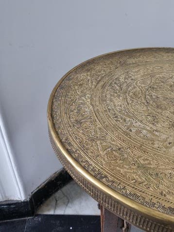 Bijzettafel - Messing, Hout - Bijzettafel – ronde tafel met