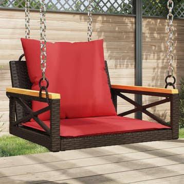 vidaXL Schommelbank met kussens 63x62x40 cm poly rattan, Verzenden