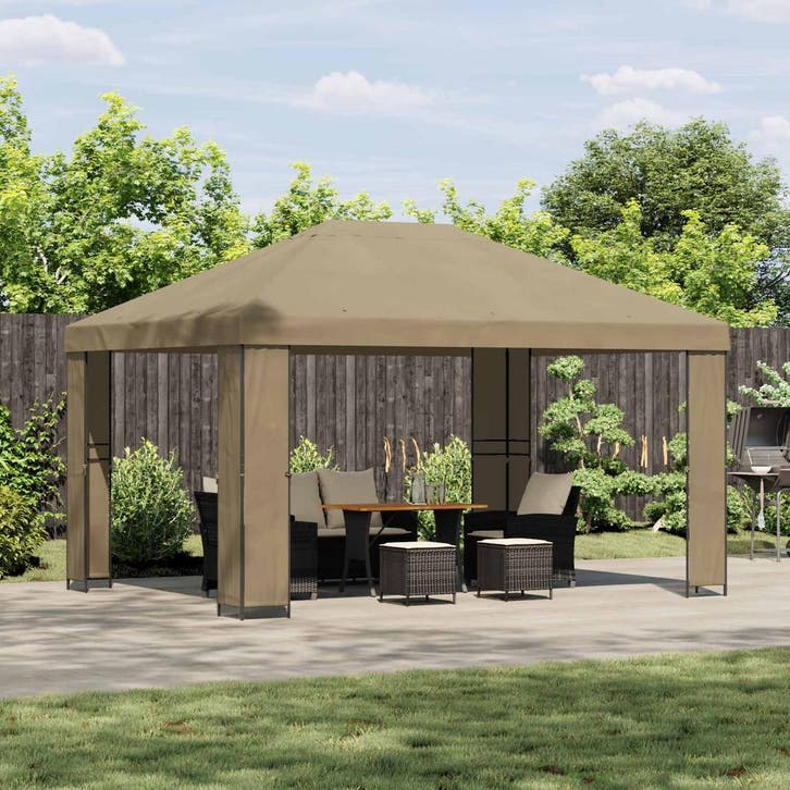 vidaXL Prieel 4 × 3 m Beige Polyester en Staal 190 gsm, Tuin en Terras, Partytenten, Nieuw, Verzenden