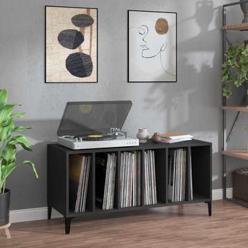 vidaXL Platenkast 100x38x48 cm bewerkt hout zwart, Verzenden, Nieuw