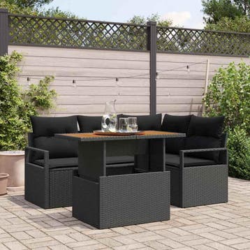 vidaXL Tuinbank Set 5 st Zwart Poly rattan, Verzenden