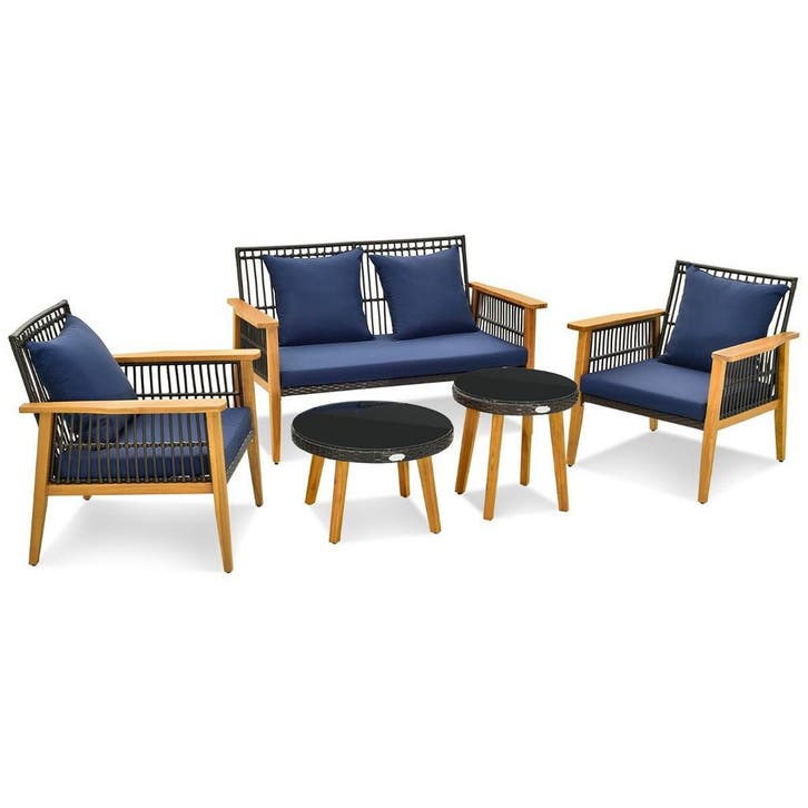 2dekans | Coast 5-Delige Rotan Buitenmeubelset Bruin met, Tuin en Terras, Tuinsets en Loungesets, Ophalen of Verzenden