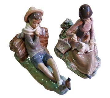 Lladró - Beeldje - Figuras pastoriles: niña con cordero y