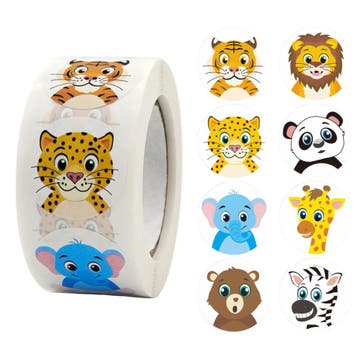 500 Stickers Op Rol - 2.5cm - Dierentuin Dieren -, Verzenden
