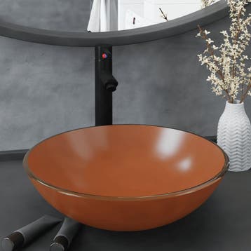 vidaXL Wastafel met kraan en pop-up afvoer gehard glas bruin, Verzenden