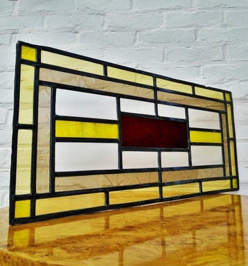 Art Deco Glas-in-loodraam - Geometrische gekleurde vlakken -