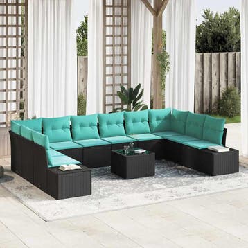 vidaXL Tuinbank Set 10 st 9-Aantal zitplaatsen Zwart en, Tuin en Terras, Verzenden, Nieuw