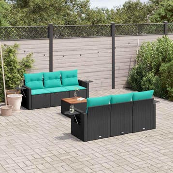 vidaXL 7-delige tuinbankset met kussens van zwart polyrotan, Verzenden