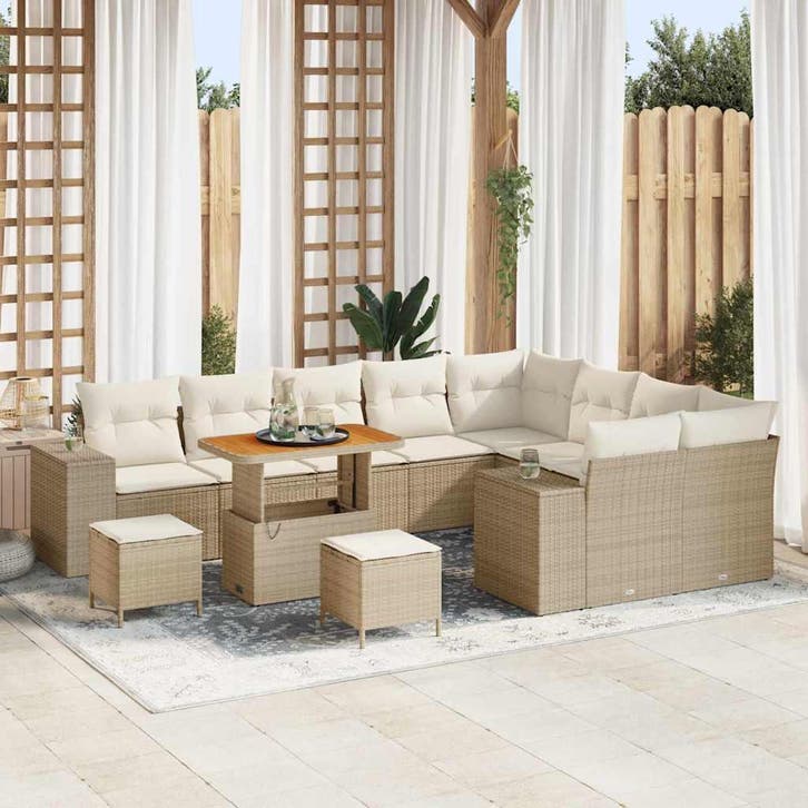 vidaXL Tuinbank Set met kussen 12 pcs Beige poly rattan, Tuin en Terras, Tuinsets en Loungesets, Nieuw, Verzenden