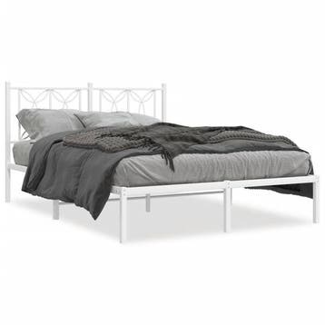 Bedframe 140x190 cm in het wit - Praktisch logeerbed met..., Verzenden, Tweepersoons, Zo goed als nieuw, Metaal
